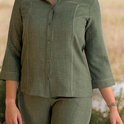 Camisa lino kaki - Imagen 1