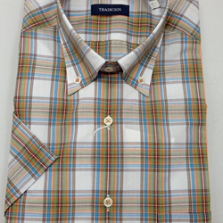 Camisa manga corta camel-turquesa - Imagen 1