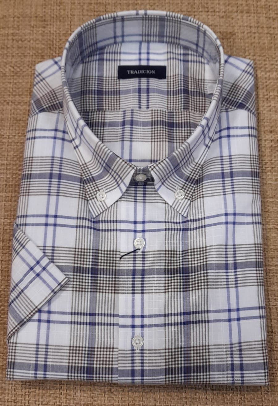 Camisa manga corta cuadros camel. - Imagen 1