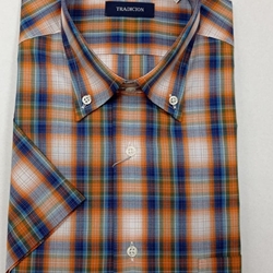 Camisa manga corta cuadros naranja - Imagen 1