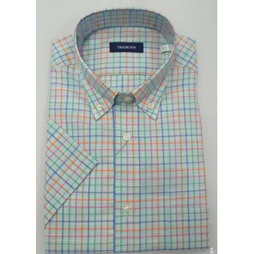 Camisa manga corta verde cuadros - Imagen 1