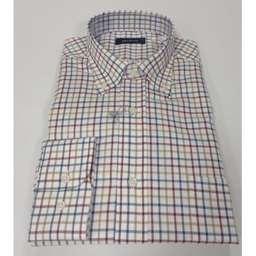 Camisa manga larga cuadros beige - Imagen 1