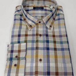 Camisa manga larga cuadros visón - Imagen 1