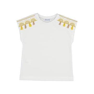 Camiseta manga corta bordados crudo/miel - Imagen 1