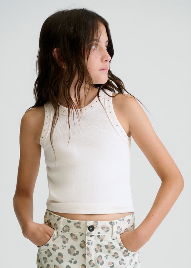 Camiseta tirantes canalé hueso - Imagen 1