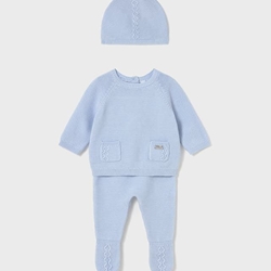 Conjunto polaina-gorro tricot cielo - Imagen 1