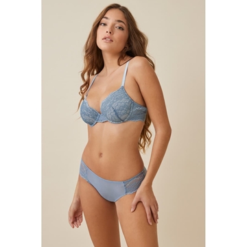 CONJUNTO SUJETADOR COPA  CON BIKINI AZUL VINTAGE - Imagen 1