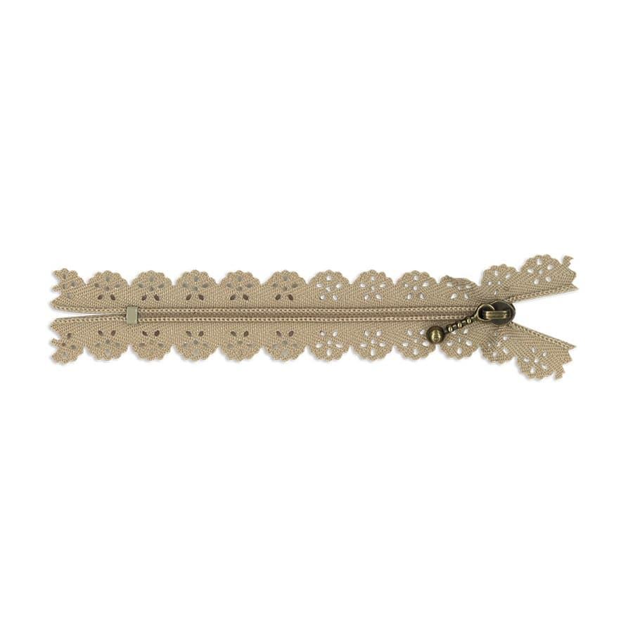 Cremallera con puntilla beige oscuro 25cm - Imagen 1