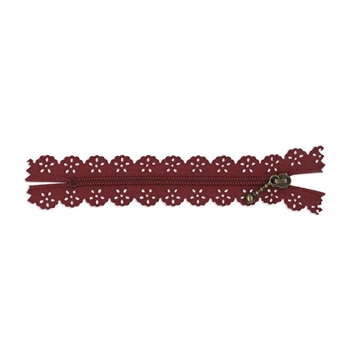Cremallera con puntilla borgoña 15cm - Imagen 1