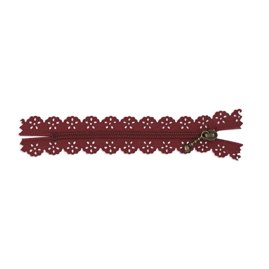 Cremallera con puntilla borgoña 25cm - Imagen 1