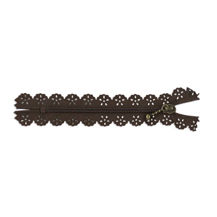Cremallera con puntilla marrón 25cm - Imagen 1