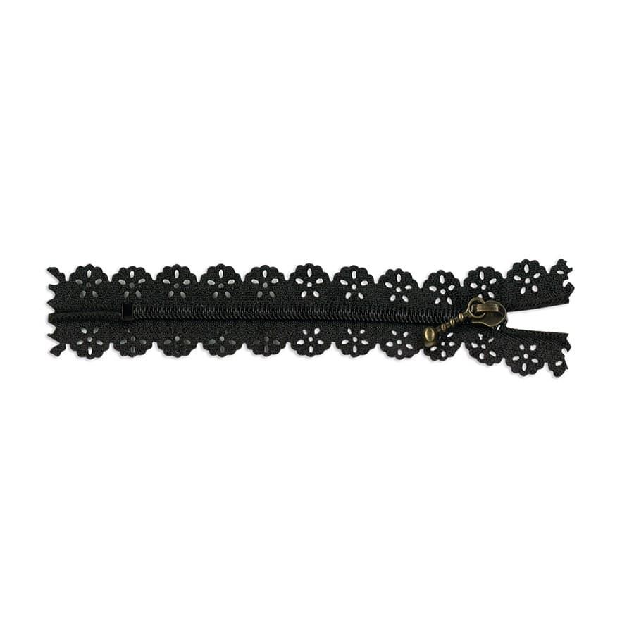 Cremallera con puntilla negra 15cm - Imagen 1
