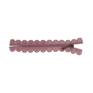 Cremallera con puntilla rosa maquillaje 25cm - Imagen 1