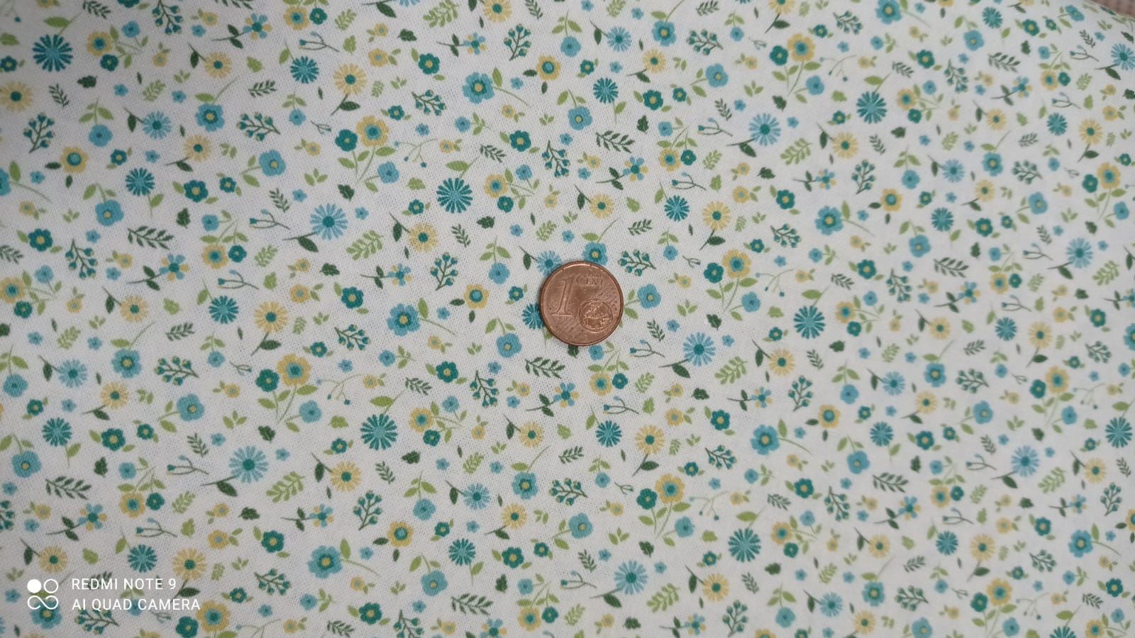 Flores verde agua Algodón 100% - Imagen 1