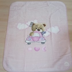 Manta Bebé Cuna Terciopelo Estampado Oso Con Coche - Imagen 1