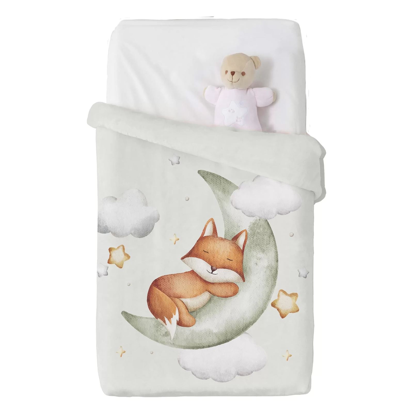 Manta bebé cuna zorro en luna verde - Imagen 2