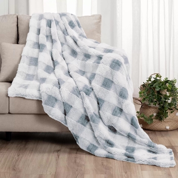 Manta sofá pelo cuadros AZUL- Vichy - Imagen 1