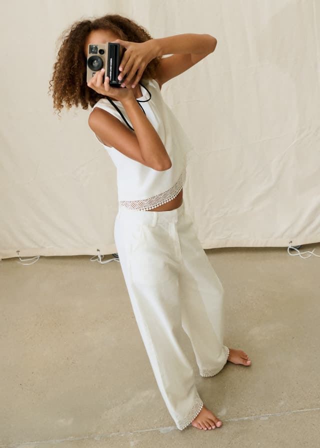 Pantalón largo bordado crudo - Imagen 1