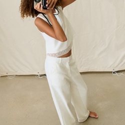 Pantalón largo bordado crudo - Imagen 1