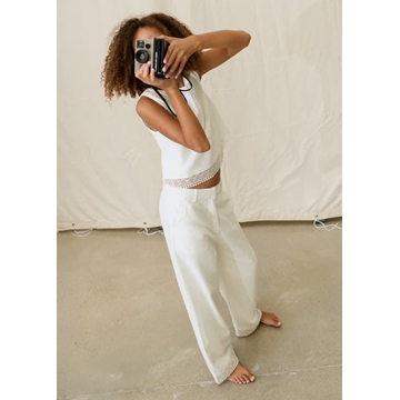 Pantalón largo bordado crudo - Imagen 1