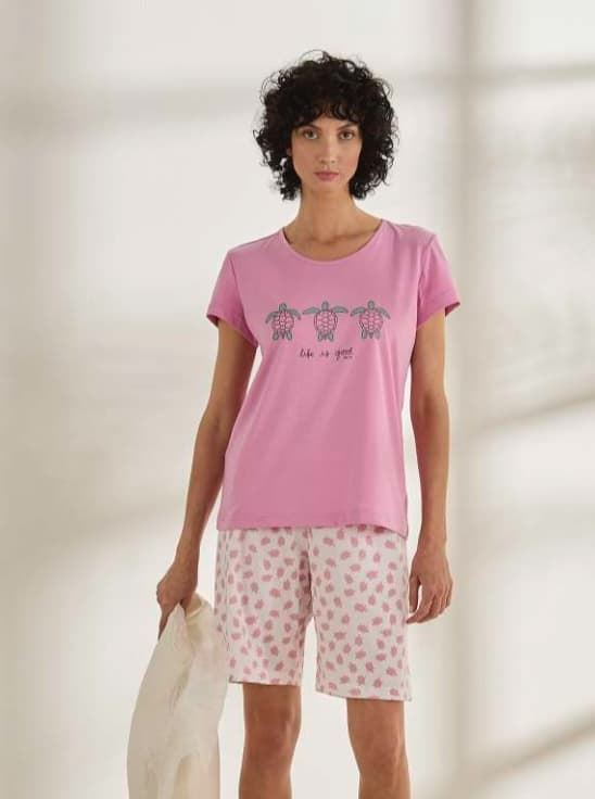 Pijama corto rosa tortugas - Imagen 1