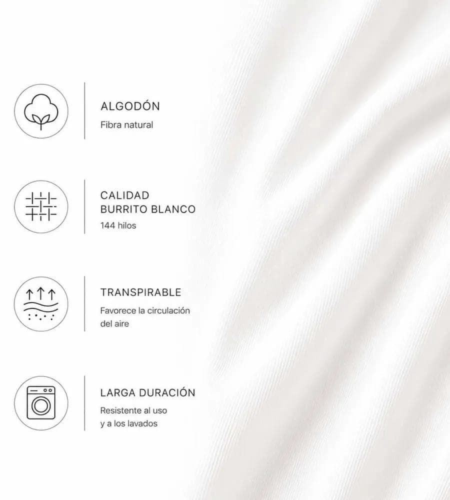 Sábana bajera ajustable Algodón, A8 Blanco - Imagen 3
