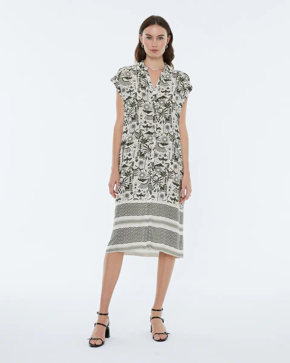 Vestido camisero estampado verde - Imagen 1