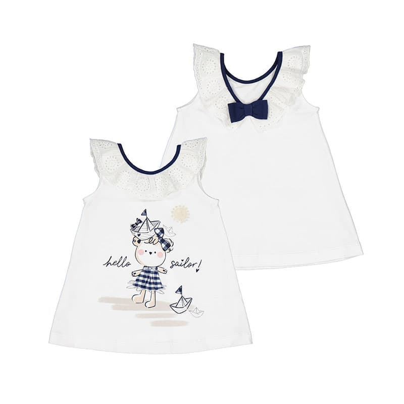 Vestido combinado perforado blanco - Imagen 1