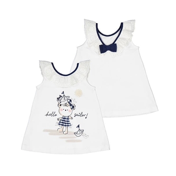 Vestido combinado perforado blanco - Imagen 1