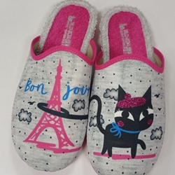 Zapatilla gris y fucsia gato - Imagen 1